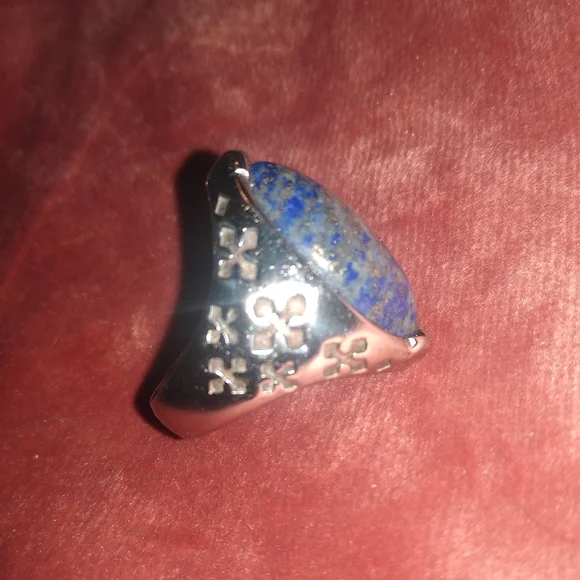 Blue Lapis Gemstone Ring Silver Almond Shaped Gem Stone Cutout Design Setting 8 - Picture 7 of 8